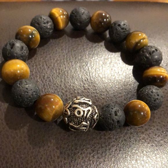 Tigers Eye, Lava and Sterling Silver Bracelet - Picture 8 of 12